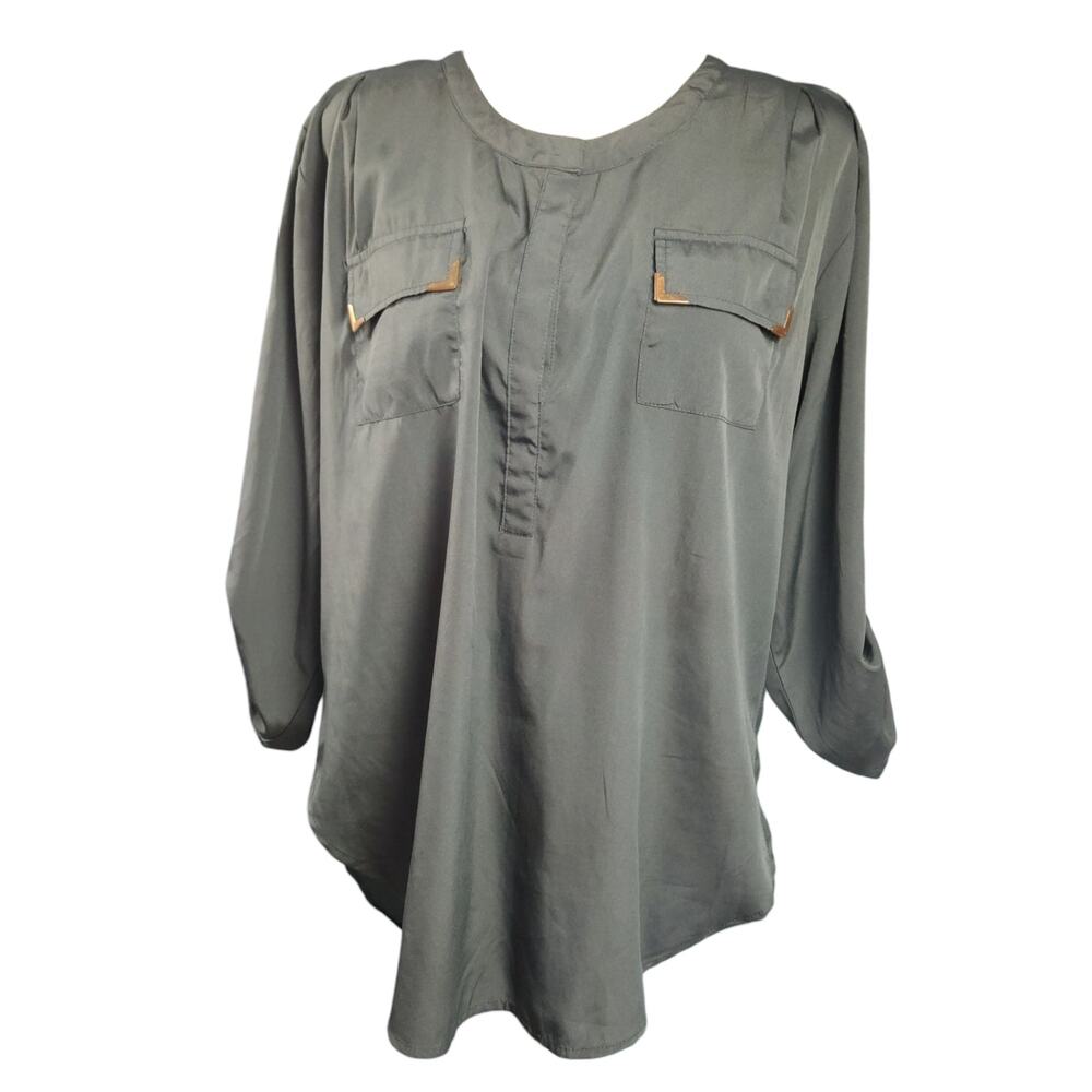 Live 4 Truth Women's Size 1X Utility Blouse Dark Green Top